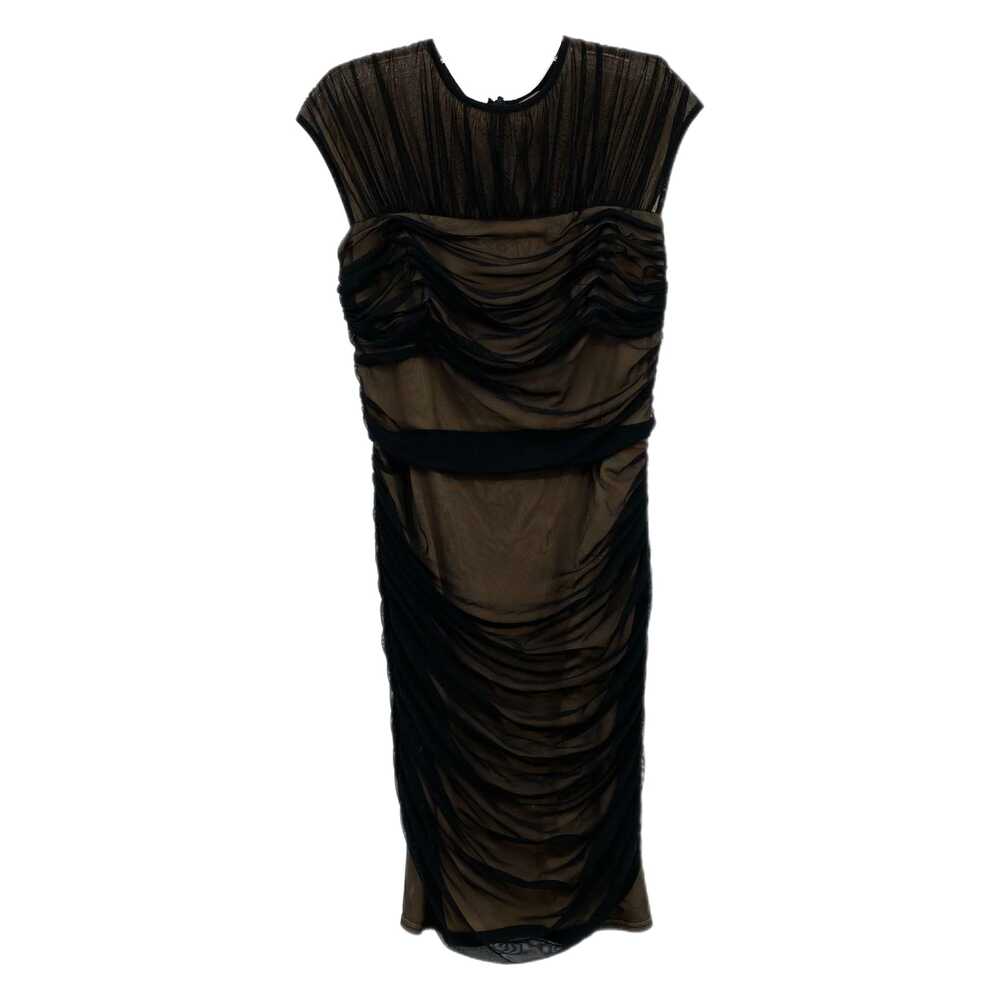 Tadashi Shoji Black Ruched Mesh Midi Dress | Womens S